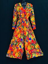 Macacão vintage década de 1970, calça palazzo floral colorida arco-íris perna larga gaúcho M comprar usado  Enviando para Brazil