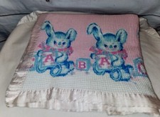 Cobertor de berço Comfort Bunny Rabbit Block ABC acabamento de náilon rosa waffle weave comprar usado  Enviando para Brazil