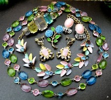LOTE DE BRINCOS DE COLAR DE STRASS ESMALTE PLÁSTICO LUCITE SALADA DE FRUTAS ROSA VINTAGE comprar usado  Enviando para Brazil