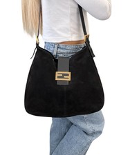 Bolsa de ombro FENDI vintage logotipo FF tiracolo preta bege dourada couro camurça comprar usado  Enviando para Brazil