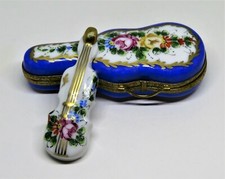 CAIXA LIMOGES FRANÇA - ESTOJO FLORAL AZUL E VIOLINO - FLORES - ROSAS - MÚSICA comprar usado  Enviando para Brazil