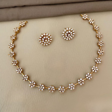 Conjunto de joyas nupciales indias de Bollywood étnicas AD enchapadas en oro collar y pendientes de circonita cúbica segunda mano  Embacar hacia Mexico