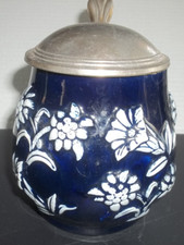 Vaso redondo Alemanha Ocidental com tampa de barriga Stein-Cobalto/Branco design levantado #2 VTG comprar usado  Enviando para Brazil
