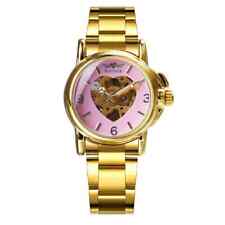 Relógio mecânico automático feminino coração dourado mostrador esqueleto pulseira de aço inoxidável comprar usado  Enviando para Brazil