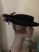 CHAPÉU VINTAGE ANTIGO DE 1800 de feltro violeta Pansy Millinery flores, usado comprar usado  Enviando para Brazil