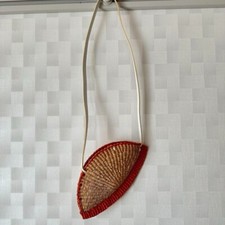 Bolsa de ombro INES BRESSAND em fibra natural marrom vermelha usada em bom estado comprar usado  Enviando para Brazil