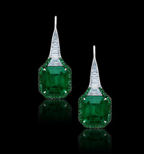 Brincos de gancho verde floresta Asscher e corte redondo 14,25 CT esmeralda e formato extravagante CZ, usado comprar usado  Enviando para Brazil