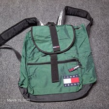 Vintage Tommy Hilfiger Jeans Verde Nylon Mochila Cinch Logotipo nas Alças Anos 90 Y2K comprar usado  Enviando para Brazil