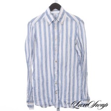 Camisa de linho listra larga toldo azul branco G Inglese x No Man Walks Alone 15,5 comprar usado  Enviando para Brazil