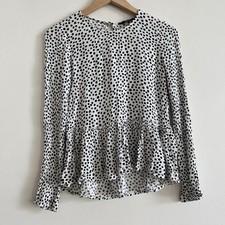 Blusa Sportsgirl bolinhas preta branca bainha de babado peplum saindo top, usado comprar usado Blusa Sportsgirl bolinhas preta branca bainha de babado peplum saindo top, usado comprar usado  Enviando para Brazil