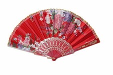 Ventilador de mão de seda com renda dourada e fotos de flores comprar usado  Enviando para Brazil