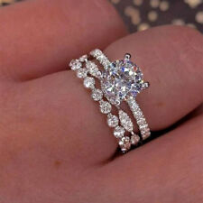 Conjunto de 2 peças de anel de noivado de casamento feminino prata safira branca, usado comprar usado  Enviando para Brazil