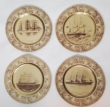 Zestaw 4 płyt ściennych Norske Skuter Figgjo Norwegia 12"D Pozłacane statki, używany na sprzedaż  Wysyłka do Poland