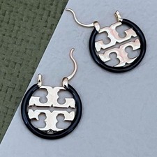 Brincos TORY BURCH Black Hoops logotipo novo feminino redondo🖤💛 comprar usado  Enviando para Brazil