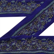 Fita azul Sanskriti Vintage Saree Border bordada à mão artesanato 1 jarda acabamento 1,5W comprar usado  Enviando para Brazil
