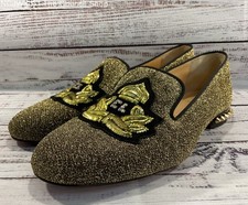 Usado, Chinelos femininos Christian Louboutin cravejados de cristal preto e dourado feitos na Itália comprar usado  Enviando para Brazil
