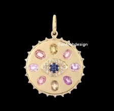 Pingente pingente de prata esterlina 925 disco designer diamante multi safira, usado comprar usado  Enviando para Brazil