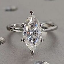 Anel solitário de diamante branco corte marquesa certificado 2,00 quilates prata 925! comprar usado  Enviando para Brazil