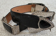 CINTO DE COURO PRETO STRASS LARGO BLING FEMININO WESTERN COWGIRL MOTOCICLETA comprar usado  Enviando para Brazil