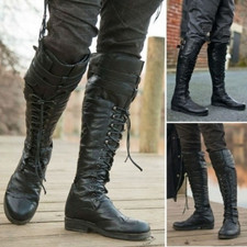 Botas masculinas medievais vintage sapatos inverno joelho alto botas alça cruzada com cadarço comprar usado  Enviando para Brazil