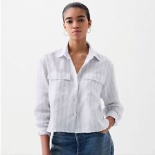 Camisa corta con botones gap 100% lino rayas mujer talla L segunda mano  Embacar hacia Argentina