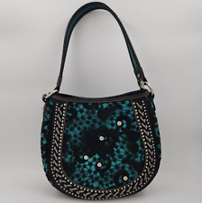 Bolso de Hombro Montana West Cuero Negro Verde Azulado Tejido Crochet Tachonado 12"X10.5"X4" segunda mano  Embacar hacia Mexico