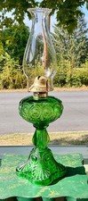 Usado, Antiga lâmpada de pedestal de óleo de querosene de vidro verde esmeralda 1895 10"" comprar usado  Enviando para Brazil