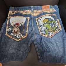 Calça jeans masculina Naminori Tatsujin bordada azul Fujin Raijin tamanho XL comprar usado  Enviando para Brazil