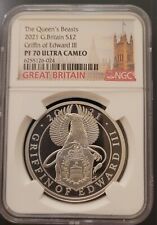 NGC PF70 Grã-Bretanha Reino Unido 2021 Queen's Beast Griffin of Edward III Prata 1oz comprar usado  Enviando para Brazil