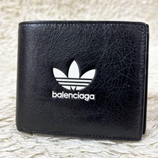 Balenciaga x Adidas Carteira Bifold Couro Preto Logotipo Trefoil Unissex Autêntica comprar usado  Enviando para Brazil