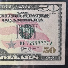 Usado, Nota binária nota de cinquenta dólares 7 of Kind Seven 7s Lucky Fancy MF 72777777 série comprar usado  Enviando para Brazil