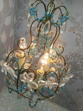 Candelabro antigo feito à mão de ferro metal ornamentado floral cristal pingente luminária comprar usado  Enviando para Brazil