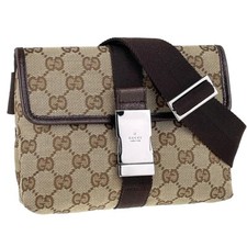 Bolsa de cintura GUCCI GG tecido lona couro bege marrom 3077 comprar usado  Enviando para Brazil