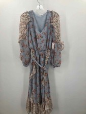 Vestido Midi Manga Longa Usado By The River Azul Tamanho Grande Floral Shift comprar usado  Enviando para Brazil