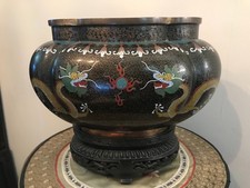 CLOISONNE COUPE JARDINIERE BOL VASE POT BRONZE EMAUX CHINE CHINOIS ASIATIQUE comprar usado  Enviando para Brazil