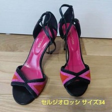 Sandálias Sergio Rossi salto rosa preto laranja decoração miçangas tamanho UE 34 EUA 4 comprar usado  Enviando para Brazil