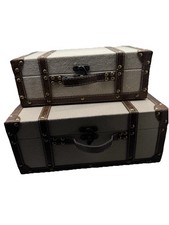 Mala Vintage Tecido de Linho Coberto Conjunto de 2 Baús Decorativos - Estilo Antigo... comprar usado  Enviando para Brazil
