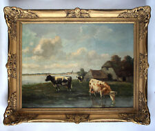 Duży wiejski krajobraz. Gospodarstwo i krowy na pastwisku, 19. Jhd. na sprzedaż Duży wiejski krajobraz. Gospodarstwo i krowy na pastwisku, 19. Jhd. na sprzedaż  PL