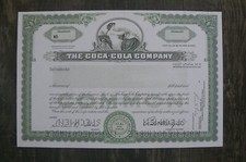 Certificado de Stock Vintage Coca Cola Company ESPECIMEN Fantástica REPRODUCCIÓN segunda mano  Embacar hacia Mexico