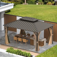 Domi 12' x 14' gazebo de capota rígida gazebo externo de alumínio com cortinas e rede, marrom., usado comprar usado  Enviando para Brazil