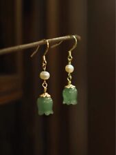 Brincos femininos esculpidos com berloque de prata 925 natural flor de jade verde comprar usado  Enviando para Brazil