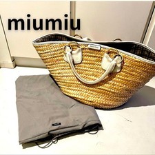 Bolsa de mão Miu Miu cesta de palha bege couro branco feminina do Japão comprar usado  Enviando para Brazil