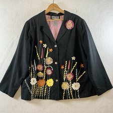 Blazer Indigo Soul Feminino Declaração Tamanho 1X Bordado Floral Whimiscal Artsy comprar usado  Enviando para Brazil
