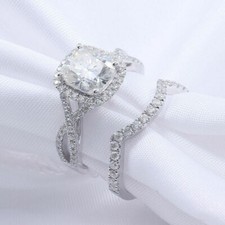Juego de anillos de novia con vástago dividido de diamantes simulados con cojín de 2,5 quilates plata esterlina 925 segunda mano  Embacar hacia Mexico