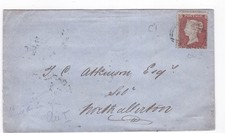 1854 QV FINE 1d SELO VERMELHO CENTAVO C1 DIE1 NA CAPA DO CASTELO BARNARD PARA NTH ALLERTON comprar usado  Enviando para Brazil
