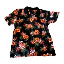 Camisa polo havaiana masculina Lowes 3XL preta hibisco, frangipani e estampa de palma presente comprar usado  Enviando para Brazil