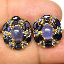 Brincos de prata esterlina 925 azul tanzanita e safira folheados a ouro 18k, usado comprar usado  Enviando para Brazil