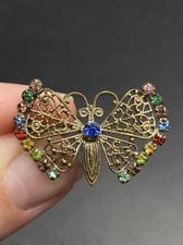 Broche borboleta vidro multicolorido vintage pequeno anos 30 Deco tcheco minúsculo comprar usado  Enviando para Brazil