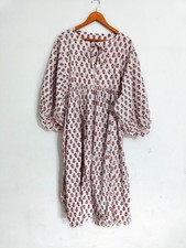 Usado, Vestido midi floral rosa estampa de bloco de mão tamanho grande indiano boêmio algodão comprar usado  Enviando para Brazil