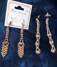 Pendientes colgantes de diamantes de imitación dos pares brillantes fiestas y ocasiones especiales  segunda mano  Embacar hacia Mexico